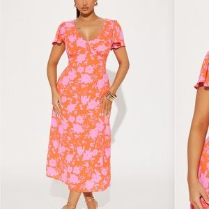 Fashion Nova Vibrant Floral Maxi Dress - Orange and Pink